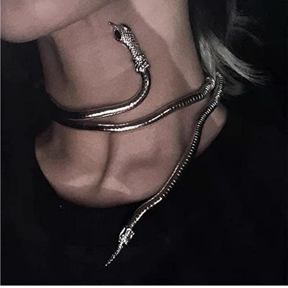 Gold Snake Wrap Necklace Bracelet | Multi-Wear Collar, Choker, Arm Cuff - Picture 9 of 13